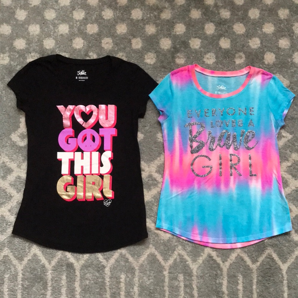 Lot of 2 Justice girls’ motivational t-shirts, size 8